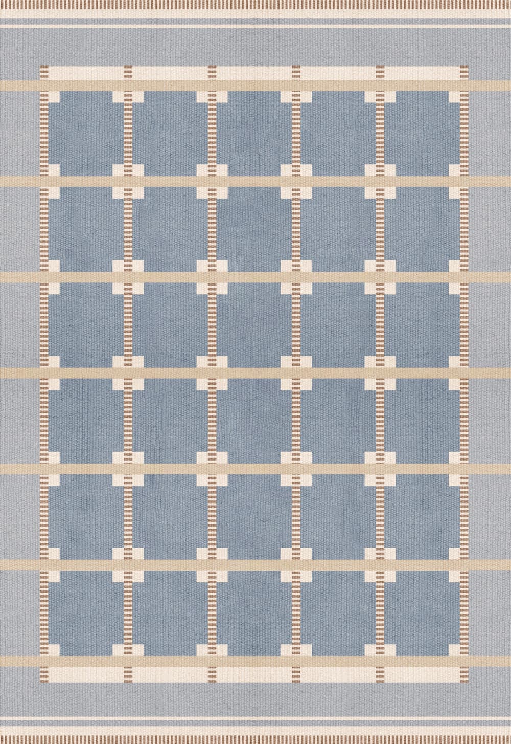 Röllakan Ruth summer sky wool rug photographed in a styled interior